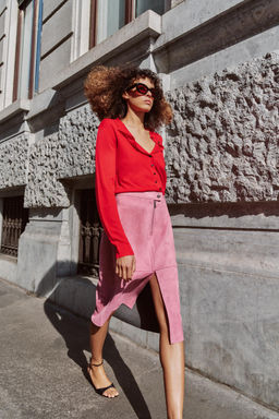 FALDA MIDI EFECTO ANTE / Lila - Zara фото 6