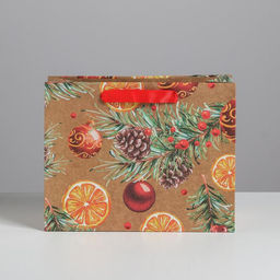 Цена за 3 шт. Пакет подарочный новогодний крафтовый «Новогодние шарики», MS