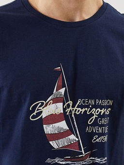 Bisiklet Yaka K?sa Kollu Bask?l? Penye Erkek Ti??rt