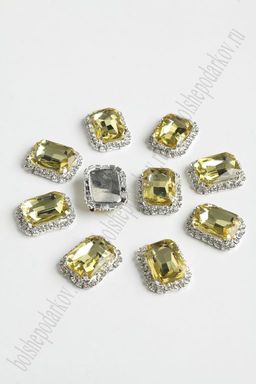Стразы в серебряной оправе 23*17 мм "Прямоугольник" (5 шт) SF-2050, светло-желтый №15