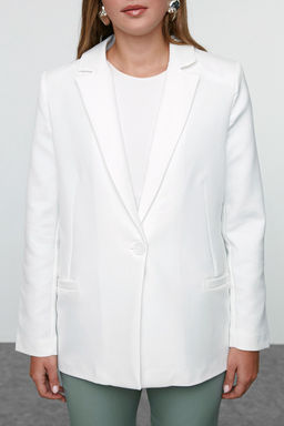 Beyaz Regular Astar Detayl? Dokuma Blazer Ceket TWOAW20CE0316