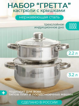 Набор кастрюль 4пр Гретта (2,2л+3,2л) KT04-D
