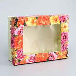 Цена за 2 шт. Коробка складная, крышка-дно, «Цветочки», 16.5×12.5×5.2 см с окном