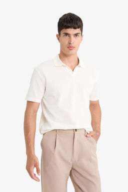 Regular Fit Polo Yaka Waffle Dokulu Kuma_ K_sa Kollu Ti__rt