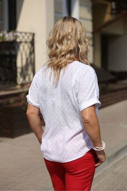 Свободная хлопковая блуза - 0112 белый - Новый лен фото 3