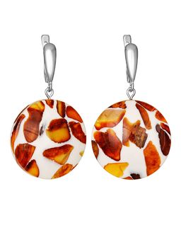 Крупные мозаичные серьги с натуральным янтарём Далматин