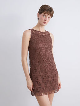 Bisiklet Yaka Dantelli Mini Elbise