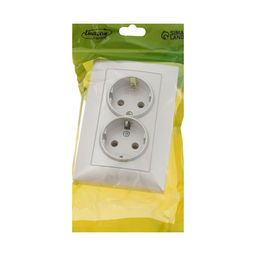 Розетка Luazon Lighting «Антей», 16 А, скрытая, IP20, двухместная, с заземлением, серебристая