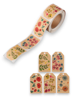 Наклейка бумага крафт Бирки. Цветы, 3?5 см 200 шт., в рулоне