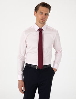 A__k Pembe %100 Pamuk Parlak Saten Slim Fit Uzun Kollu Basic G_mlek