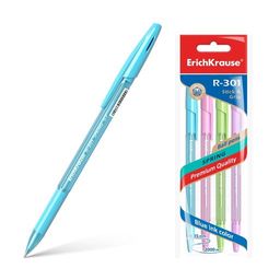 Цена за 24 шт. Набор из 4 ручек шариковых ErichKrause R-301 Stick&Grip Spring 0.7, цвет чернил синий (в пакете)