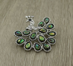 Брошь "Павлин" пышный хвост перламутр гелиотис