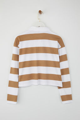 Turuncu Cizgili Polo Yaka Relaxed Crop/Rahat K?sa Orme T-shirt TWOAW26TS00011 - Trendyolmilla фото 6