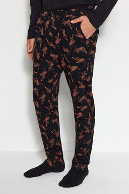 TRENDYOL MAN Siyah Regular Fit Bask?l? Orme %100 Pamuk Pijama Tak?m? TMNAW24PT00010 - Trendyolmilla фото 6