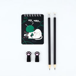 Подарочный набор канцелярский, ластики 2 шт., блокнот, карандаши «Настоящая котомания»