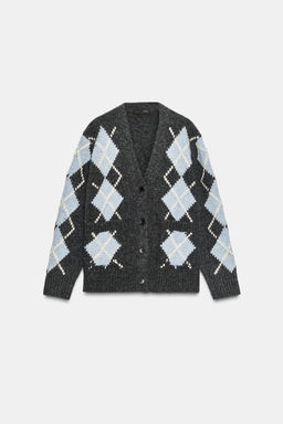 100% WOOL ARGYLE CARDIGAN - Zara фото 4