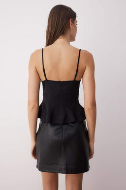 Siyah Ask?l? Kumas Mix Fitted Peplum Dokuma Bluz TWOAW26BZ00143