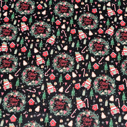 Цена за 10 шт. Бумага упаковочная новогодняя глянцевая «Рождественские веночки», двусторонняя, 70×100 см