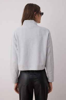 Gri Selanik/Triko Gorunumlu Fermuarl? Yaka Regular/Normal Kal?p Orme Sweatshirt TWOAW22SW0732