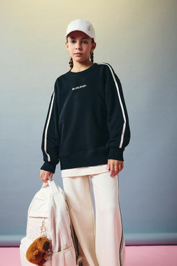 Oversize Geni_ Kal_p Bisiklet Yaka Bask_l_ Sweatshirt K_z _ocuk