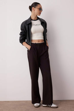 TRENDYOLMILLA Siyah Kemer Detayl? Wide Leg/Genis Paca Dokuma Pantolon TWOAW24PL00341  фото 18