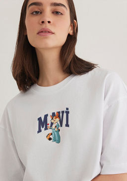 Kedi Logo Bask?l? Beyaz Tisort - Mavi фото 3