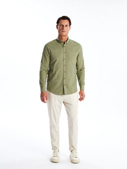 Regular Fit Uzun Kollu Keten Kar???ml? Erkek G?mlek