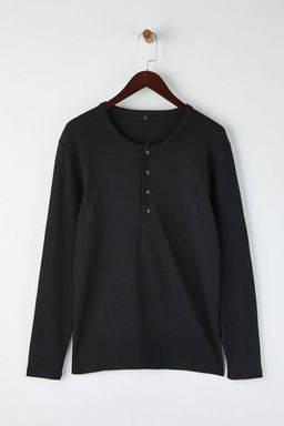 Siyah Regular/Normal Kesim Dugmeli Yaka Ribanal? T-Shirt TMNAW26TS00000