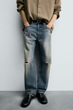 RIPPED REGULAR STRAIGHT-LEG JEANS - Zara фото 5