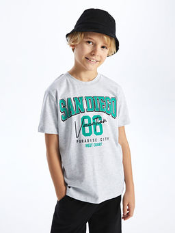 Bisiklet Yaka Bask?l? K?sa Kollu Erkek ?ocuk Ti??rt