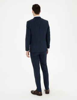 Lacivert Ex. Slim Fit _izgili Y_n Tak_m Elbise