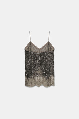TOP TIRANTES LENTEJUELAS ZW COLLECTION / Plata oscuro