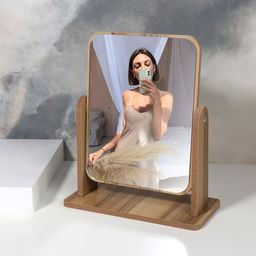 Зеркало настольное BAMBOO, 20.5×25×10 см, (15.7×20.5 см), бежевое