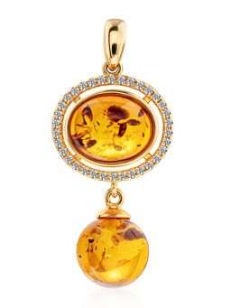 Красивый кулон Ренессанс из янтаря коньячного цвета