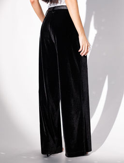 Брюки Vilatte палаццо из бархата черные  фото 4