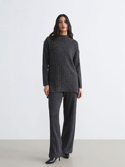 Beli Lastikli Parlak G?r?n?ml? Kad?n Triko Pantolon