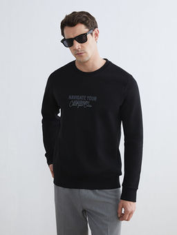 Bisiklet Yaka Bask?l? Erkek Sweatshirt