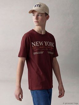 Erkek ?ocuk Bisiklet Yaka New York Bask?l? Ti??rt