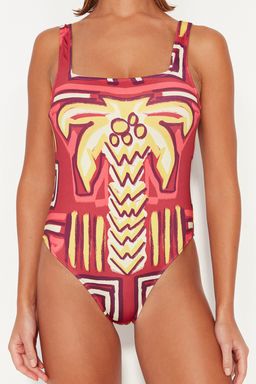 Tropikal Desenli Kare Yaka Normal Paca Mayo TBESS23MA00338