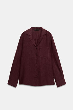 CAMISA LINO 100% BOLSILLO ZW COLLECTION / Vino - Zara фото 6
