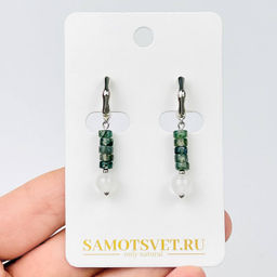 Серьги из Мохового агата и Селенита