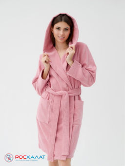 Махровый женский укороченный халат с капюшоном пудрово-розовый МЗ-01 (102) - Росхалат фото 5