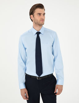 A__k Mavi Non Iron Kolay _t_lenebilir Slim Fit Uzun Kollu Basic G_mlek