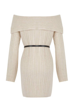 Tas Duz Mini Yumusak Dokulu Carmen Yaka Triko Elbise TWOAW26EL00012 - Trendyolmilla фото 12