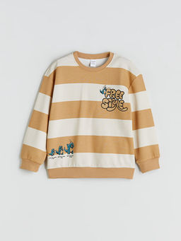 Bisiklet Yaka Bask?l? Erkek ?ocuk Sweatshirt
