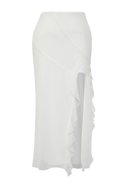 TRENDYOLMILLA Limited Edition Ekru Y?rtmac ve F?rf?r Detayl? Astarl? Esnek Midi Orme Tul Etek TWOSS25ET00089 фото 3