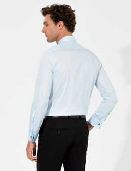 A__k Mavi Slim Fit %100 Pamuk Klasik Yaka Basic G_mlek