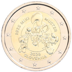 Монета 2 евро 2025 года Словения 100 лет со дня рождения Мики Мустера