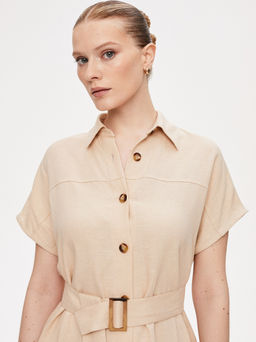 Льняной сарафан с поясом 422.050098/Бежевый - Seven senses фото 6