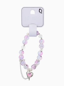 Браслет с подвесками "Сахарный" сердце, искра. шар № 10/8, цвет розово-фиолетовый в серебре   109679